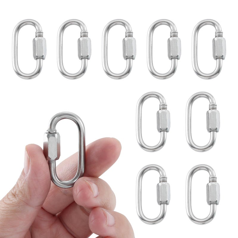 HOME MASTER HARDWARE 304 Stainless Steel D-Shaped Locking Quick Link Carabiner - Heavy Duty Secure Connector for Chains, Straps, Gear (10 Pack) - Image 1